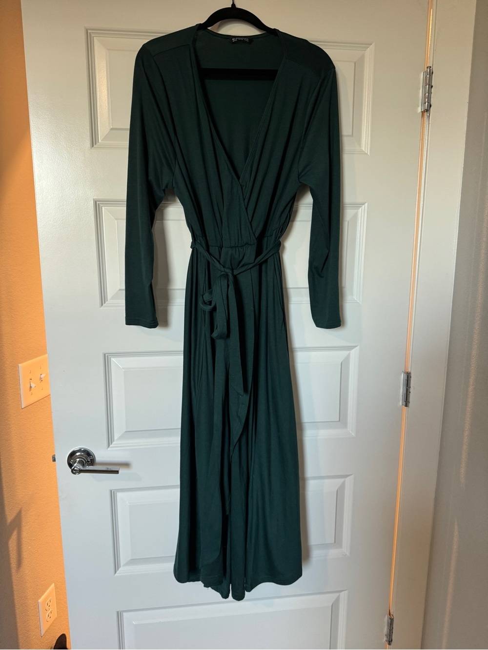 Bloomchic Long Sleeve Wrap Midi Dress in Dark Green
